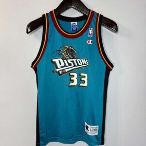 VTG CHAMPION Grant Hill Detroit Pistons Basketball Jersey 90s Teal Youth L